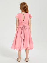 Chiffon Tea Length Junior Bridesmaid Dresses Flamingo