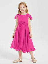 Chiffon Tea Length Junior Bridesmaid Dresses Fuchsia