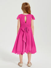 Chiffon Tea Length Junior Bridesmaid Dresses Fuchsia