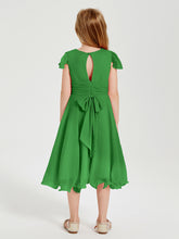 Chiffon Tea Length Junior Bridesmaid Dresses Green