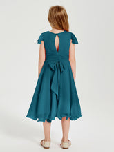 Chiffon Tea Length Junior Bridesmaid Dresses Ink Blue