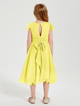 Chiffon Tea Length Junior Bridesmaid Dresses Lemon