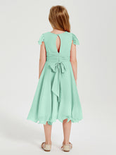 Chiffon Tea Length Junior Bridesmaid Dresses Mint Green