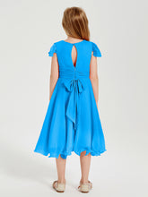 Chiffon Tea Length Junior Bridesmaid Dresses Ocean Blue