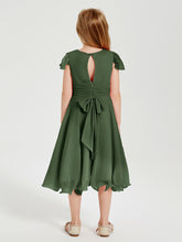 Chiffon Tea Length Junior Bridesmaid Dresses Olive Green