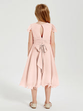 Chiffon Tea Length Junior Bridesmaid Dresses Pearl Pink