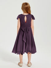 Chiffon Tea Length Junior Bridesmaid Dresses Plum