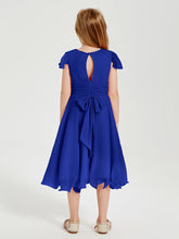 Chiffon Tea Length Junior Bridesmaid Dresses Royal Blue