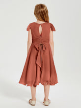 Chiffon Tea Length Junior Bridesmaid Dresses Rust