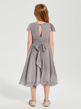 Chiffon Tea Length Junior Bridesmaid Dresses Silver