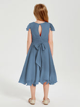 Chiffon Tea Length Junior Bridesmaid Dresses Slate Blue
