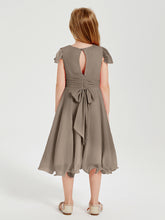 Chiffon Tea Length Junior Bridesmaid Dresses Taupe