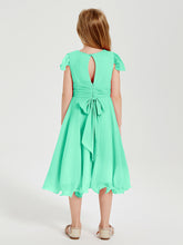 Chiffon Tea Length Junior Bridesmaid Dresses Turquoise