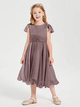 Chiffon Tea Length Junior Bridesmaid Dresses Vintage Mauve