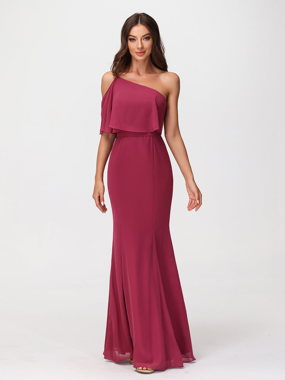 BABARONI Chiffon Mulberry Bridesmaid Dresses Trumpet/Mermaid One Shoulder  Spaghetti Straps Floor-length  BABARONI UK