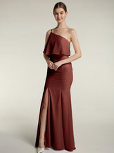 Mermaid Chiffon One Strap Dress with Slit Terracotta