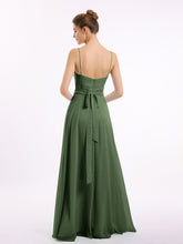 Full-length Spaghetti Straps Chiffon Gown Olive Green