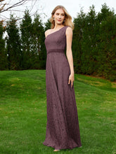 One Shoulder Sleeveless Lace Dress With Sash Cabernet