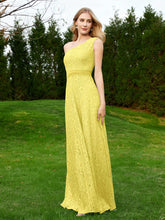 One Shoulder Sleeveless Lace Dress With Sash Lemon