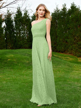 One Shoulder Sleeveless Lace Dress With Sash Sage