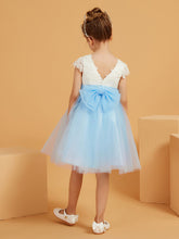 Scoop Neckline Knee-Length Satin/Tulle Flower Girl Dress Sky Blue