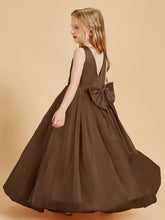 Tulle Junior Bridesmaid Dresses Satin Top Brown