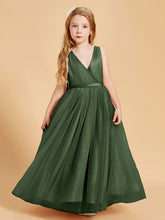 Tulle Junior Bridesmaid Dresses Satin Top Olive Green