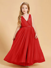 Tulle Junior Bridesmaid Dresses Satin Top Red