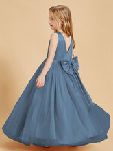 Tulle Junior Bridesmaid Dresses Satin Top Slate Blue