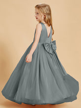 Tulle Junior Bridesmaid Dresses Satin Top Steel Grey