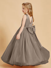 Tulle Junior Bridesmaid Dresses Satin Top Taupe