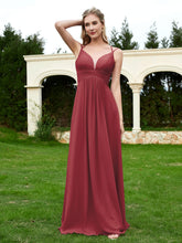 Spaghetti Straps V-neck Ruched Chiffon Dress Cinnamon Rose