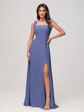Square Neckline Sleeveless Floor-length Chiffon Dress Periwinkle