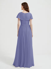 Cap Sleeves V-neck Chiffon Dress with Slit Periwinkle