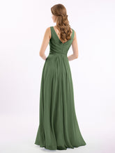 Chiffon Long Dresses with V Neckline Olive Green