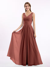 Chiffon Long Dresses with V Neckline Terracotta