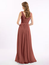 Chiffon Long Dresses with V Neckline Terracotta