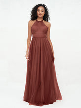 Halter Illusion Long Boho Tulle Dresses Terracotta