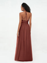Halter Illusion Long Boho Tulle Dresses Terracotta