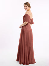 Off the Shoulder Spaghetti Strap Chiffon Gowns Terracotta