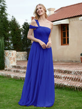 Sleeveless One Shoulder Tulle Pleated Dress Royal Blue