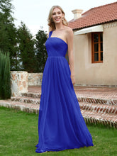 Sleeveless One Shoulder Tulle Pleated Dress Royal Blue