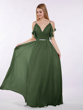 Spaghetti Strap CHIffon Long Dresses Olive Green