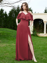 A-Line Off the Shoulder Chiffon Floor-Length Dress Cinnamon Rose