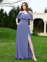 A-Line Off the Shoulder Chiffon Floor-Length Dress Periwinkle