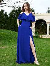 A-Line Off the Shoulder Chiffon Floor-Length Dress Royal Blue