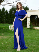 A-Line Off the Shoulder Chiffon Floor-Length Dress Royal Blue