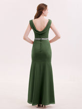 Chiffon with Beaded Waistband Long Dress Olive Green