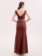 Chiffon with Beaded Waistband Long Dress Terracotta