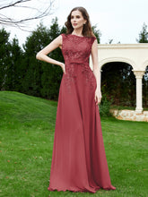 A-Line Chiffon Dress with Flower Appliqued Cinnamon Rose